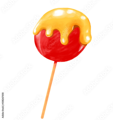 Caramalized Candy lollipop stick hand drawing illustration photo