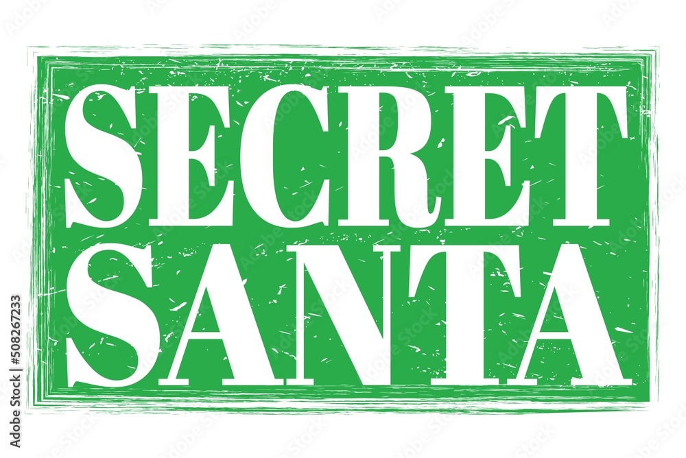 SECRET SANTA, words on green grungy stamp sign SECRET SANTA, words on green grungy stamp sign
