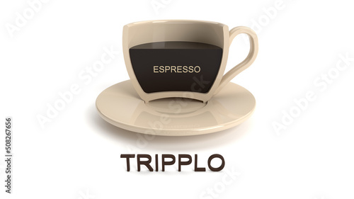 Cutaway coffee cup. Tripplo coffee. Cup on a white background. Types of coffee. 3D render.