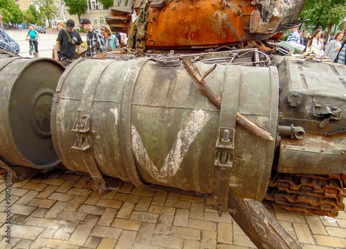 Broken Russian military equipment on display at  Square in Kyiv  Ukraine