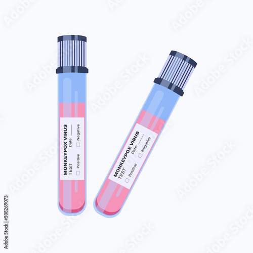 Monkeypox virus (MPXV) vector illustration. Blood sample tube for Monkeypox virus test. Monkeypox virus zoonotic viral disease 