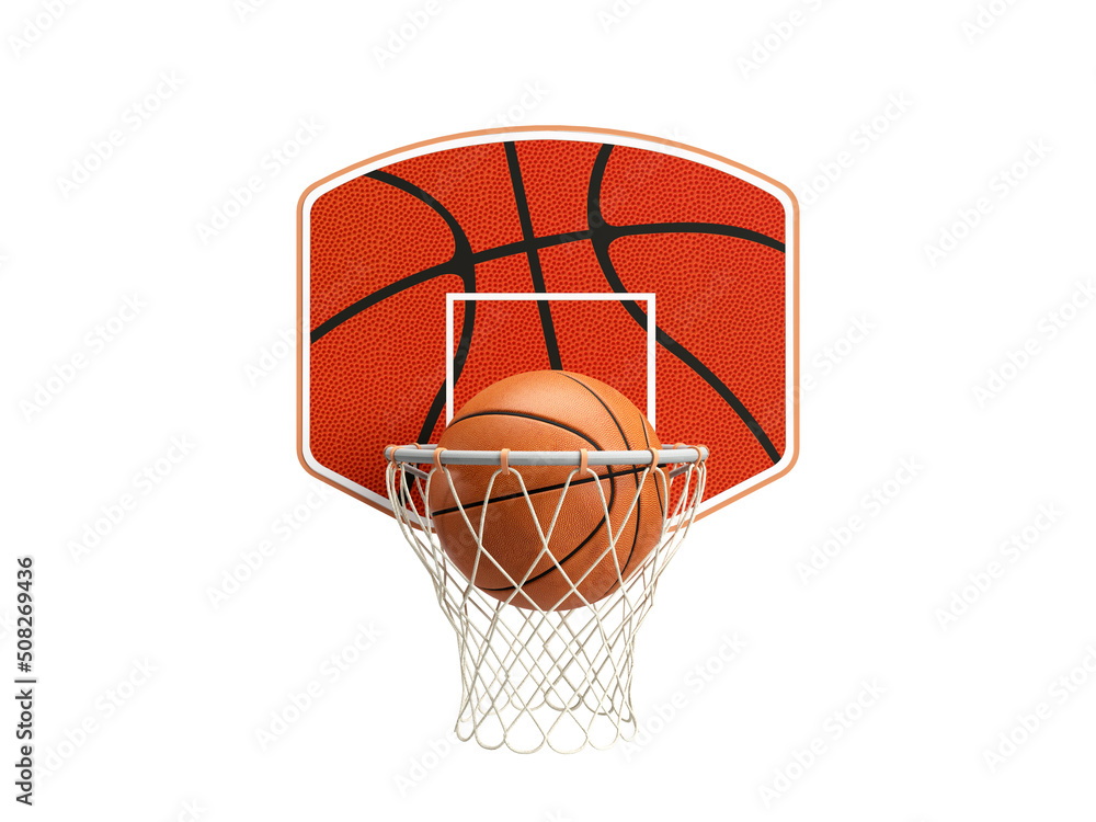 3d render basketball in an orange basket isolated on a white background