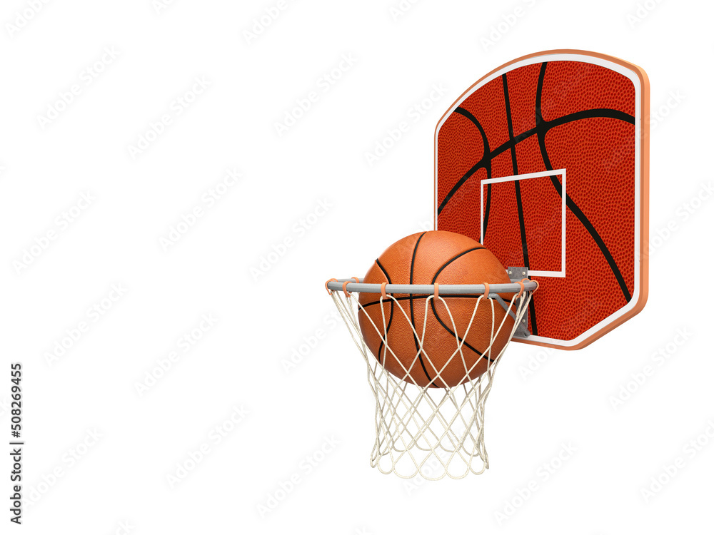 3d render ball hit basket basketball goal angle view basketball background with space for text