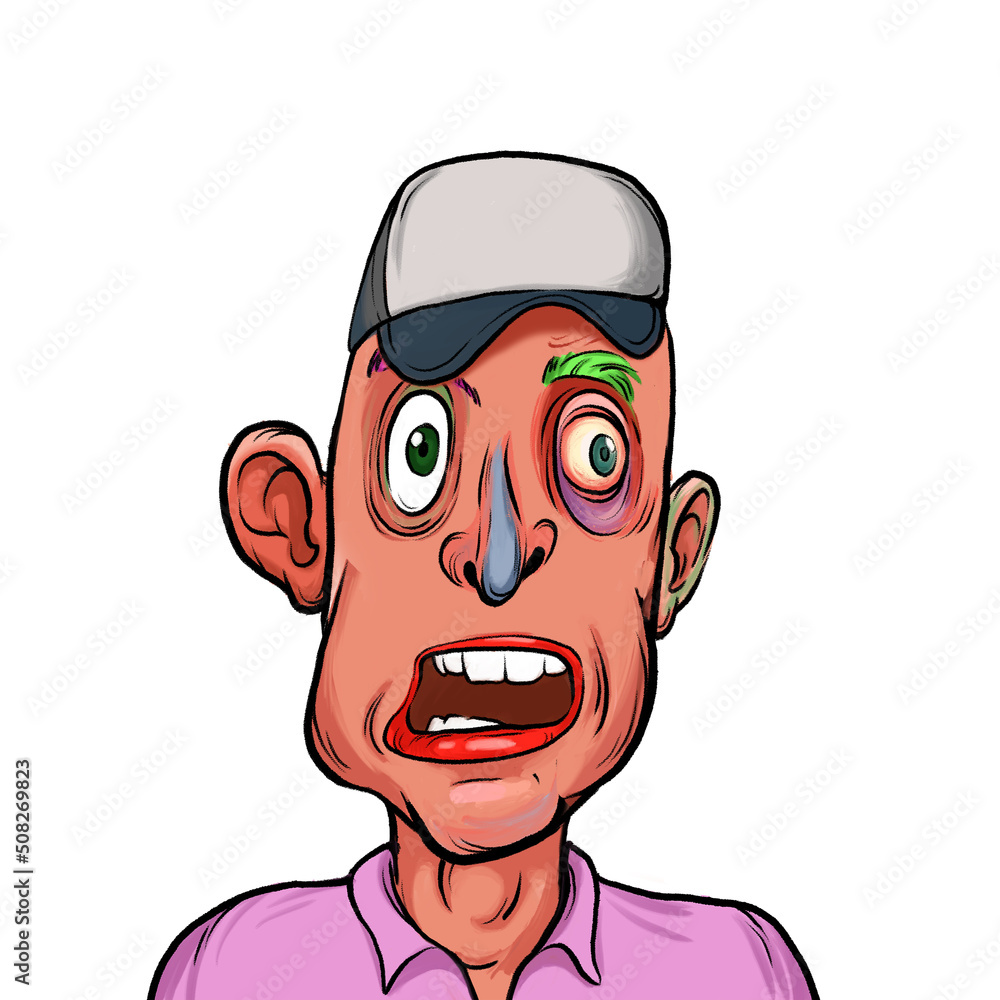 Caricature humor illustration of imaginary cartoon person with funny facial expression isolated on white background Caricature humor illustration of imaginary cartoon person with funny facial expression isolated on white background
