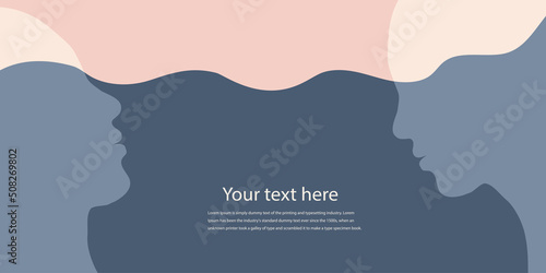 Metaphor bipolar disorder mind mental. Double face. Split personality. Concept mood disorder. 2 Head silhouette. Psychology. Dual personality concept. Mental health. Banner copy space