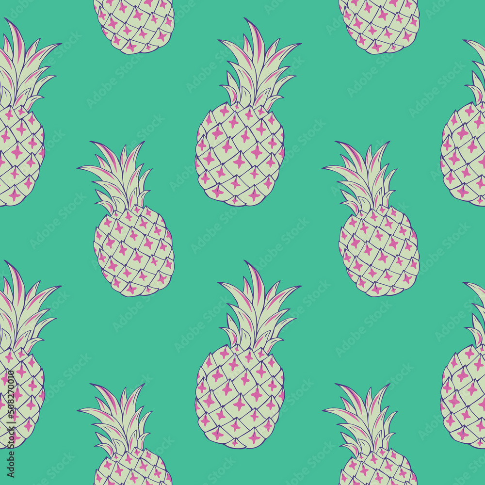 Tropic vector seamless pattern with pineapples. Summer decoration print for wrapping, wallpaper, fabric. Seamless vector texture. Tropic vector seamless pattern with pineapples. Summer decoration print for wrapping, wallpaper, fabric. Seamless vector texture.