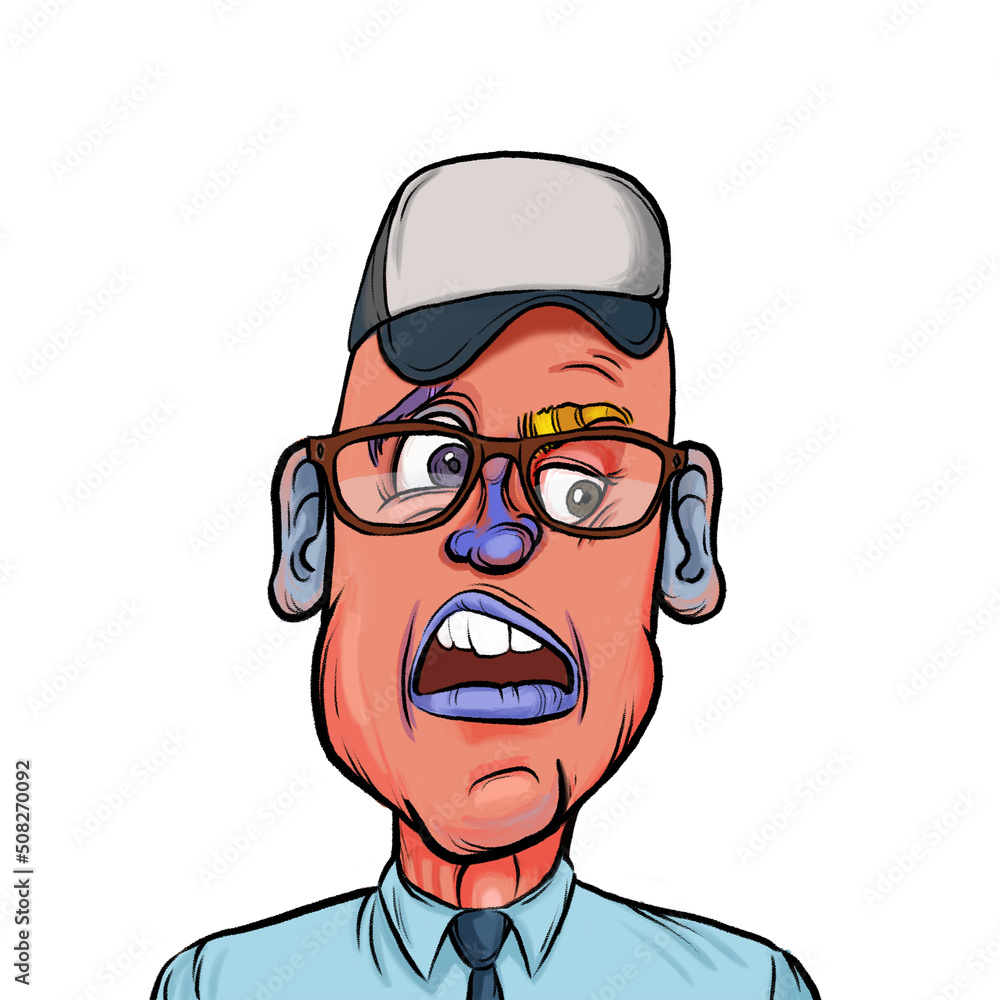 Caricature humor illustration of imaginary cartoon person with funny facial expression isolated on white background Caricature humor illustration of imaginary cartoon person with funny facial expression isolated on white background