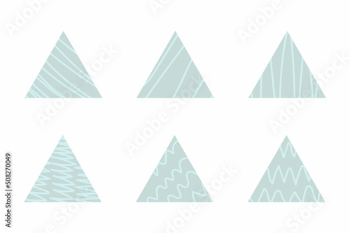 Set of abstract vector backgrounds  illustrations for web. 6 modern triangular abstractions with different shapes and lines. Elegant boho concept with different color schemes. Graphic design