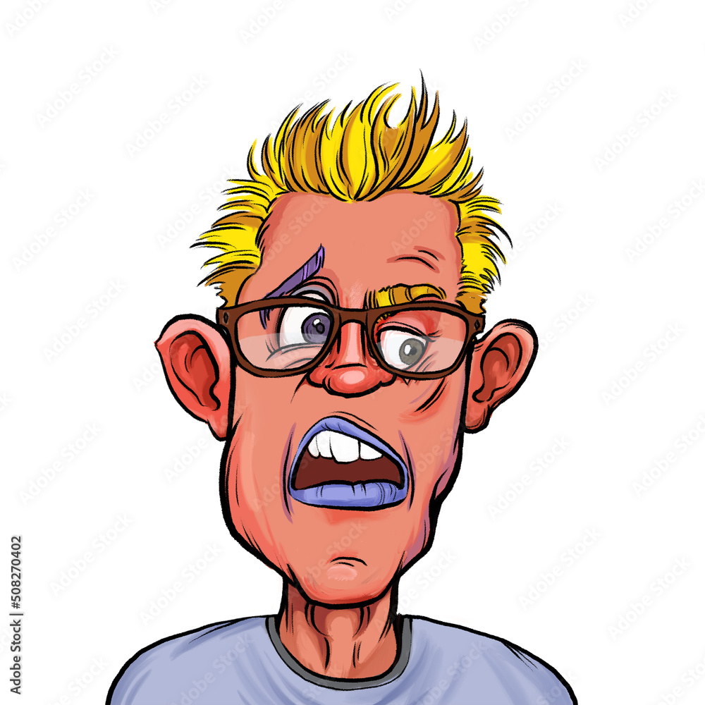 Caricature humor illustration of imaginary cartoon person with funny facial expression isolated on white background Caricature humor illustration of imaginary cartoon person with funny facial expression isolated on white background