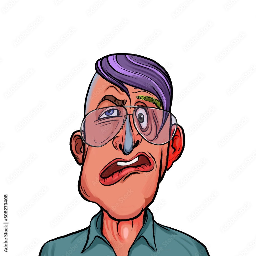 Caricature humor illustration of imaginary cartoon person with funny facial expression isolated on white background Caricature humor illustration of imaginary cartoon person with funny facial expression isolated on white background