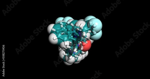 Lomitapide, cholesterol-lowering drug, 3D molecule, spinning 4K photo