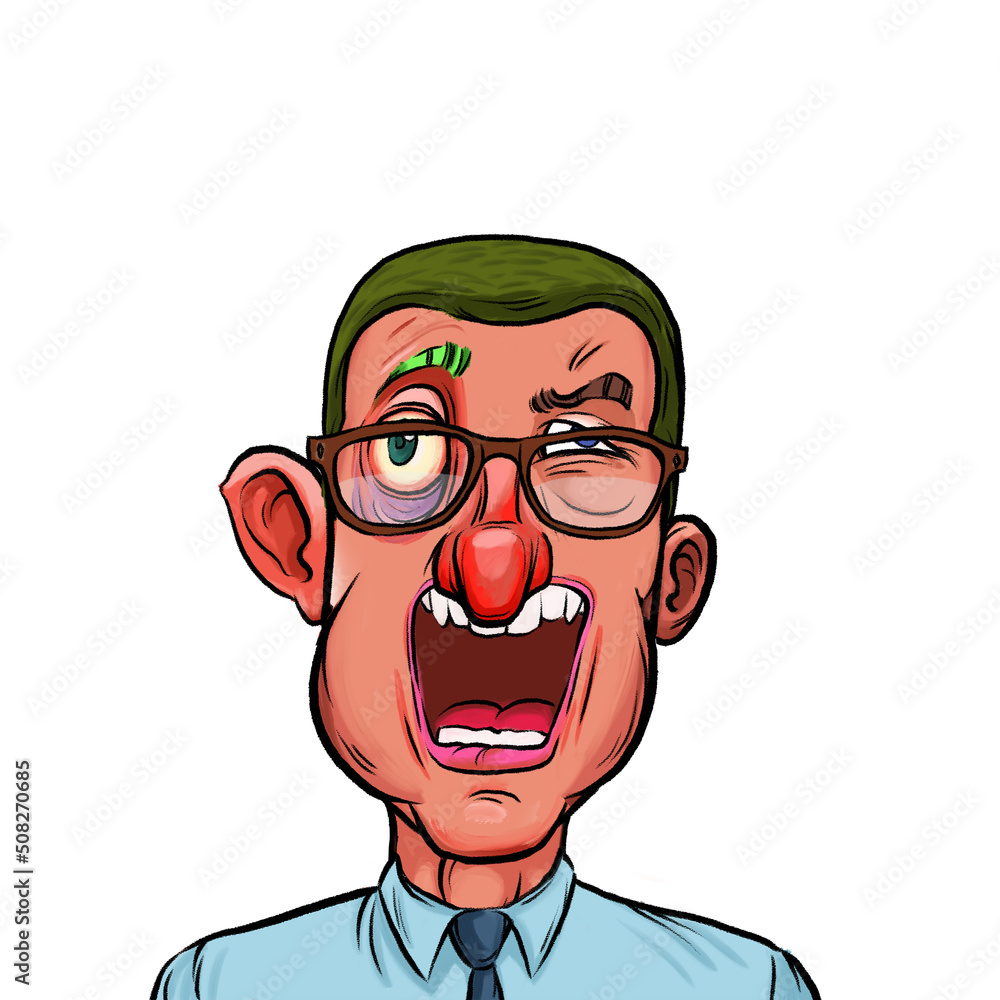 Caricature humor illustration of imaginary cartoon person with funny facial expression isolated on white background Caricature humor illustration of imaginary cartoon person with funny facial expression isolated on white background