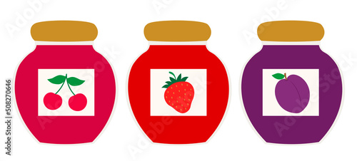 Set  jars jam berries vector illustration