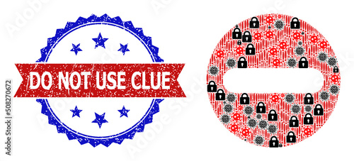 Vector sars virus mosaic restricted icon, and bicolor unclean Do Not Use Clue seal stamp. Mosaic restricted icon is designed with flu virus, lock, exclamation icons.