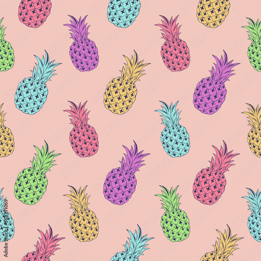 Tropic vector seamless pattern with pineapples. Summer decoration print for wrapping, wallpaper, fabric. Seamless vector texture. Tropic vector seamless pattern with pineapples. Summer decoration print for wrapping, wallpaper, fabric. Seamless vector texture.