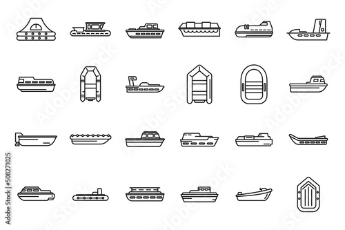 Rescue boat icons set outline vector. Sea aid