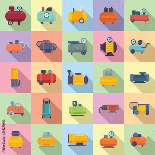 Compressor icons set flat vector. Air car