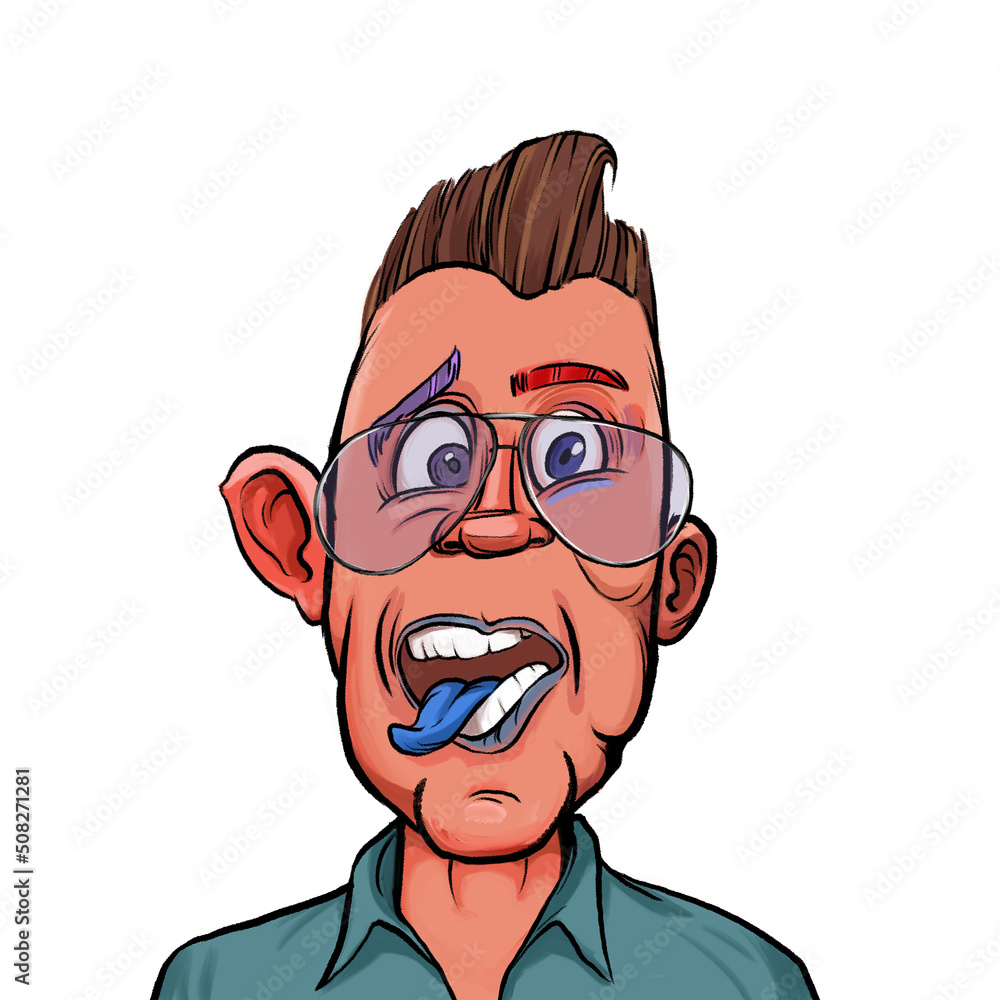 Caricature humor illustration of imaginary cartoon person with funny facial expression isolated on white background Caricature humor illustration of imaginary cartoon person with funny facial expression isolated on white background
