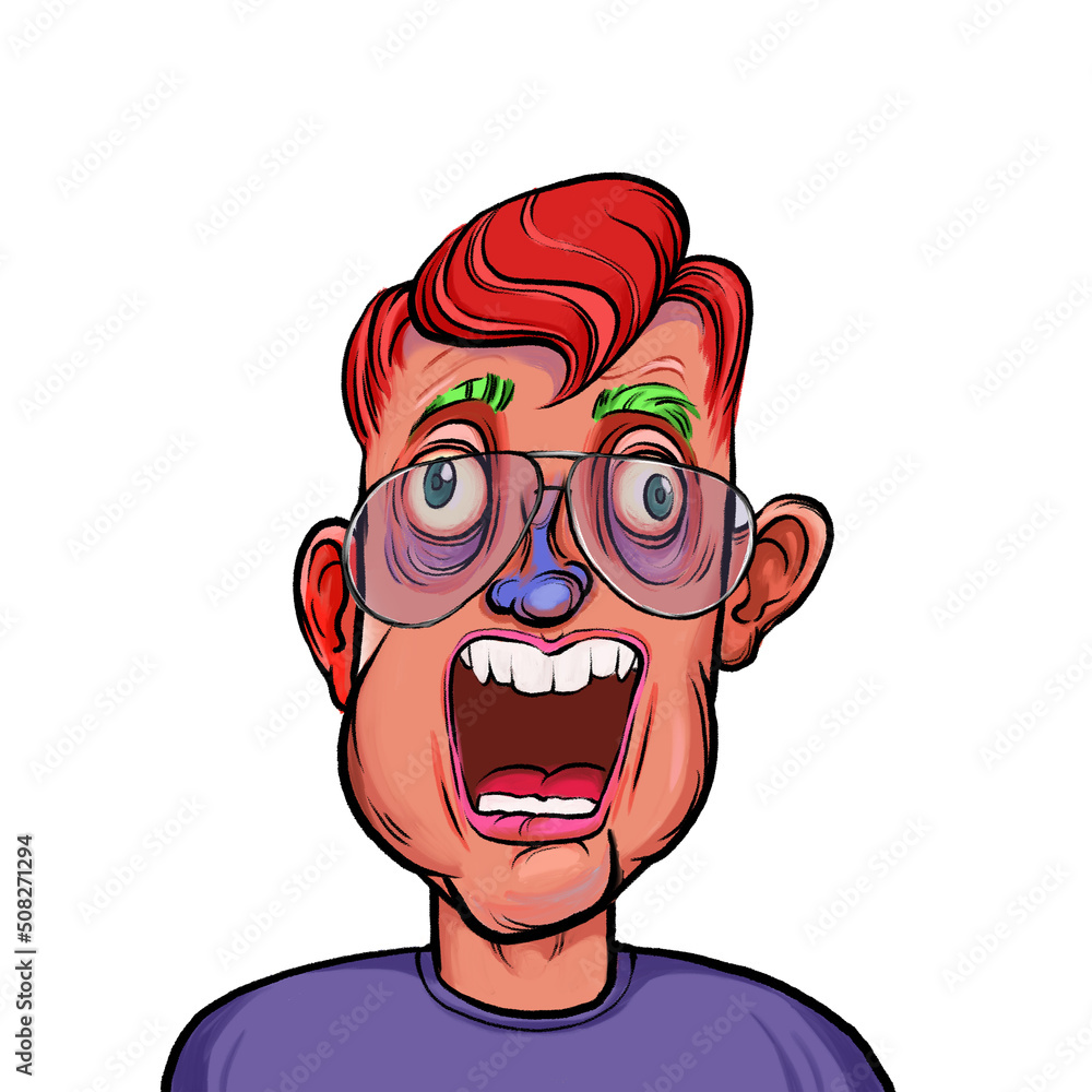 Caricature humor illustration of imaginary cartoon person with funny facial expression isolated on white background Caricature humor illustration of imaginary cartoon person with funny facial expression isolated on white background