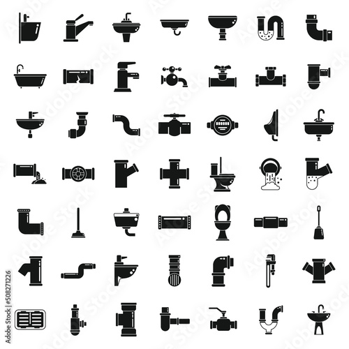 Sewerage icons set simple vector. Water leak