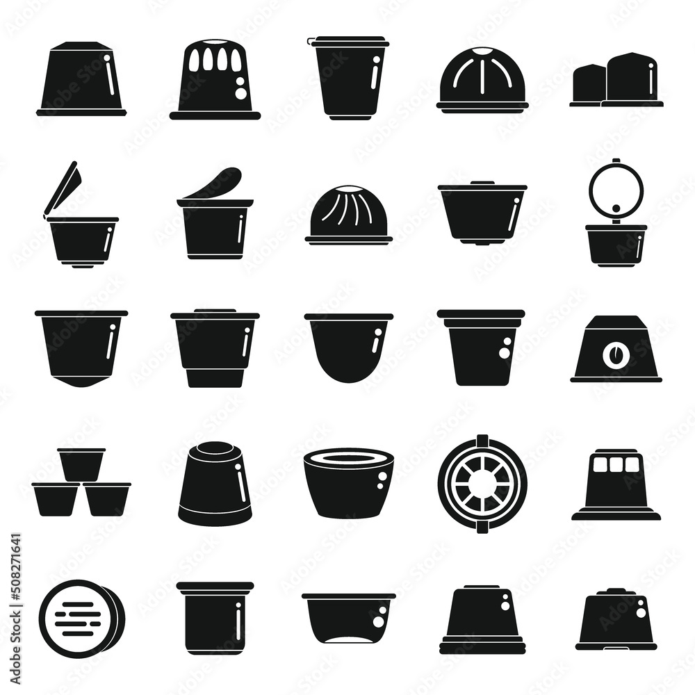 Capsule coffee icons set simple vector. Aroma pod