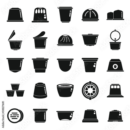 Capsule coffee icons set simple vector. Aroma pod