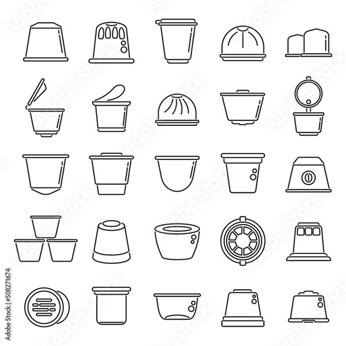 Capsule coffee icons set outline vector. Aroma pod