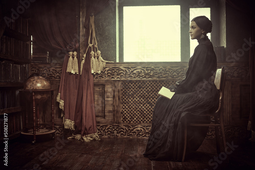 calm lady in vintage room