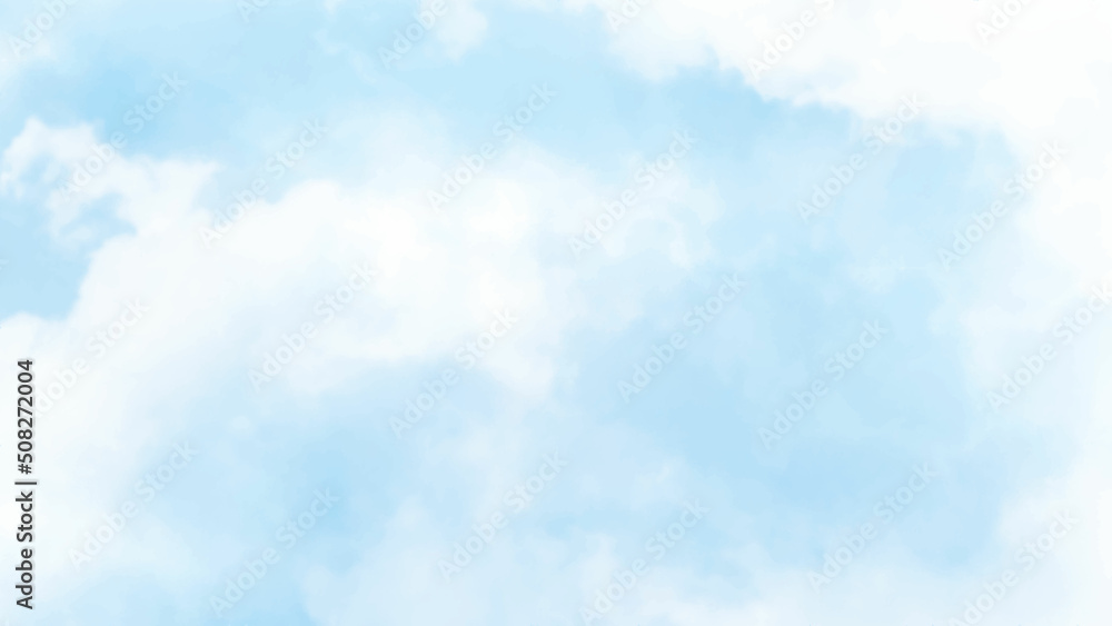 Soft clouds in blue sky for background with watercolor techniques. Blue watercolor background for textures backgrounds and web banners design