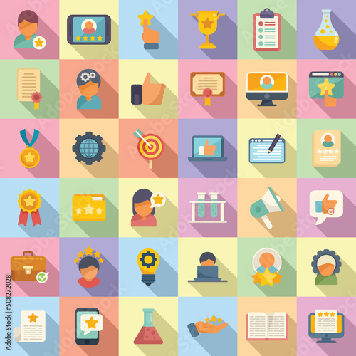Experience icons set flat vector. Client satisfaction