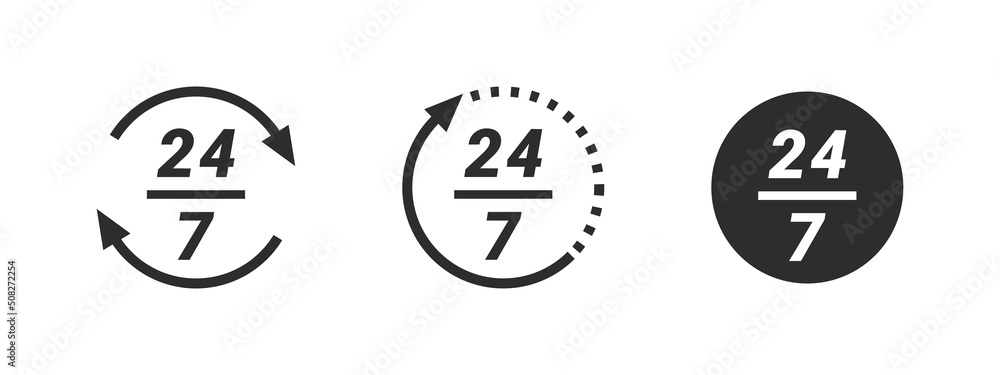 Online support service. 24 hour assistance icons. 24 hours 7 days in week support icons. Vector images Online support service. 24 hour assistance icons. 24 hours 7 days in week support icons. Vector images