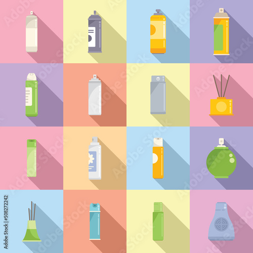 Air freshener icons set flat vector. Auto breathe