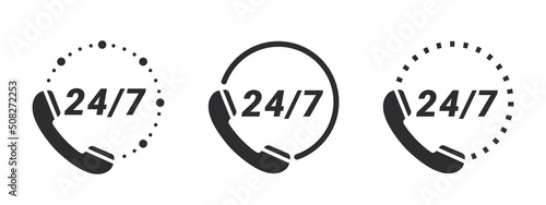 Online support signs. 24 hour assistance icons. 24 hours 7 days in week support icons. Vector images