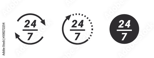 Online support service. 24 hour assistance icons. 24 hours 7 days in week support icons. Vector images
