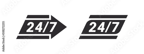 Support service icons. 24 hour assistance signs. 24 hours 7 days in week support icons. Vector images