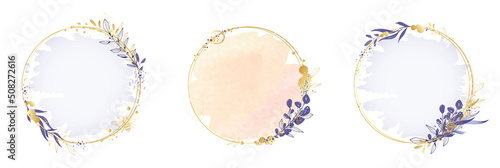 Wedding, social media, beauty, luxury vector abstract floral botanical round frame banners watercolour hand drawn illustration.
