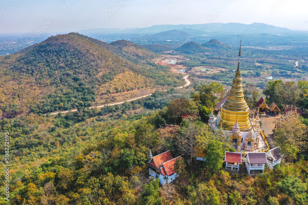 Aerial view of Wat Phra Phutthabat Tak Pha temple on top of the mountain in Lamphun, Thailand Aerial view of Wat Phra Phutthabat Tak Pha temple on top of the mountain in Lamphun, Thailand