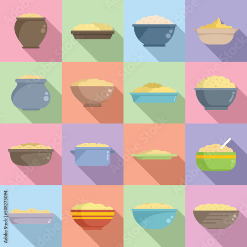 Mashed potatoes icons set flat vector. Food breakfast