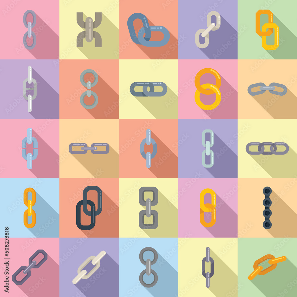 Chain link icons set flat vector. Bike link Chain link icons set flat vector. Bike link