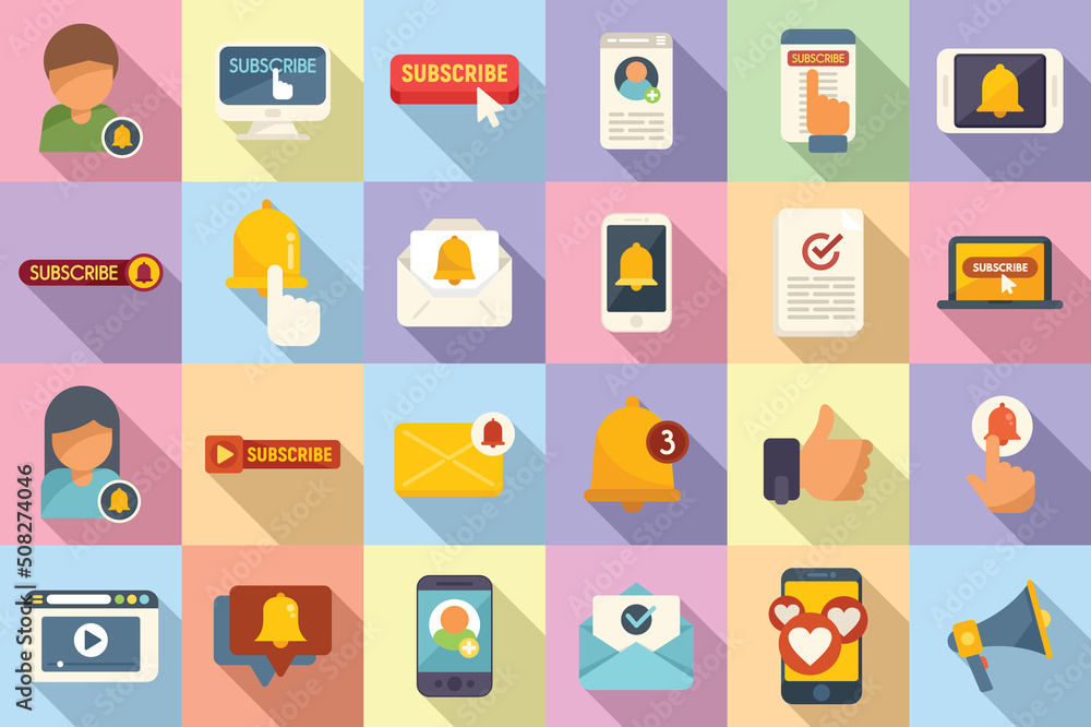 Subscribe icons set flat vector. Button arrow Subscribe icons set flat vector. Button arrow