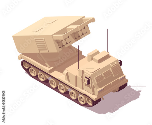 Isometric low poly M270 multiple launch rocket system MRLS. Vector illustrator
