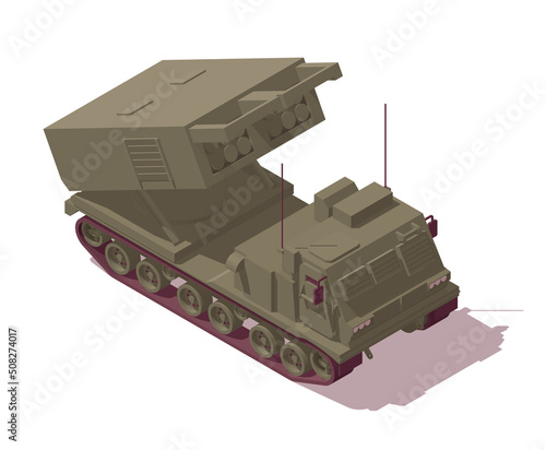 Isometric low poly M270 multiple launch rocket system MRLS. Vector illustrator