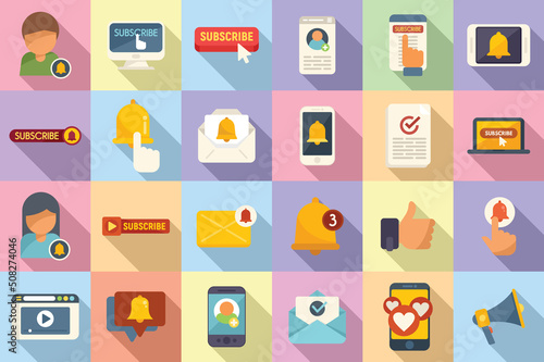 Subscribe icons set flat vector. Button arrow