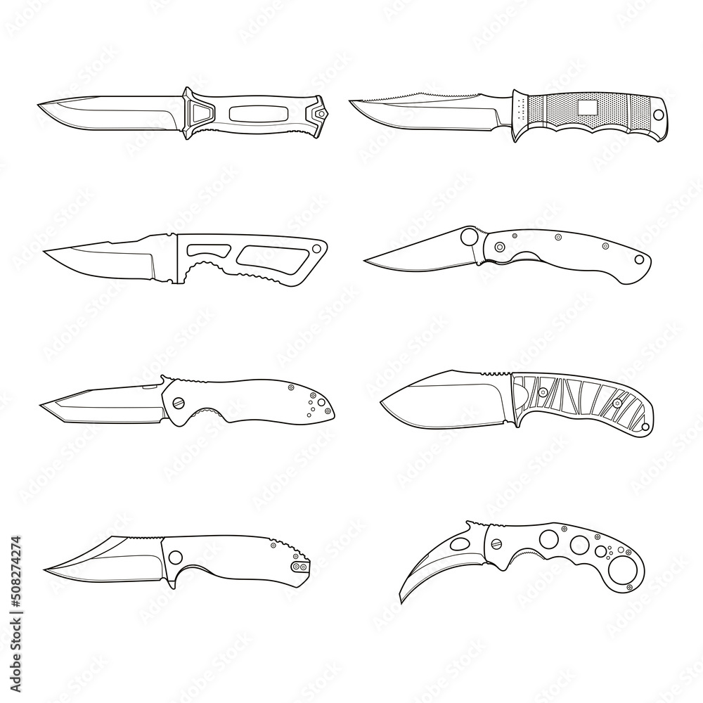 Tactical knives - set of different knifes, blades. Tactical combat weapon, hunting.
