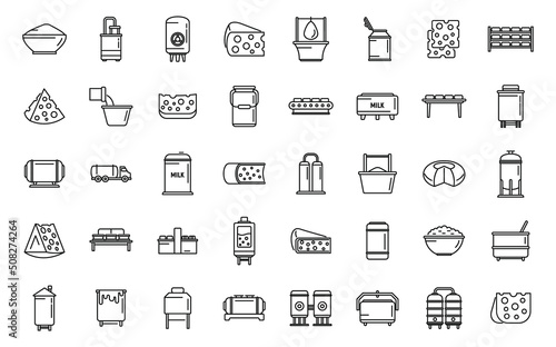 Cheese production icons set outline vector. Milk food
