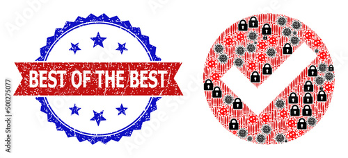 Vector sars virus mosaic yes mark icon, and bicolor unclean Best of the Best seal. Mosaic yes mark icon constructed with SARS virus, secrecy, danger items.