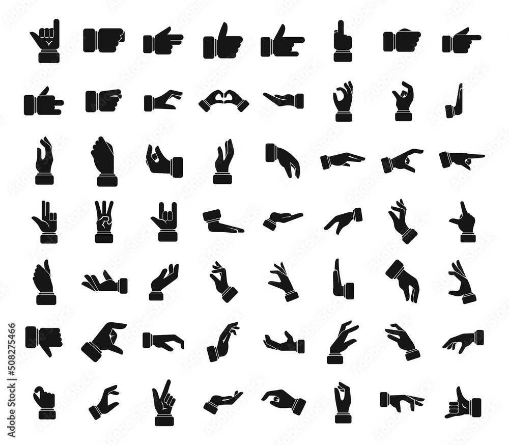 Hand gestures icons set simple vector. Shake finger