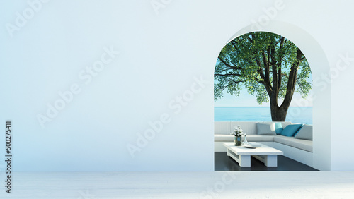 Sea view Beach luxury living - Santorini island style - 3D rendering