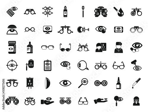 Optometry icons set simple vector. Medical eye