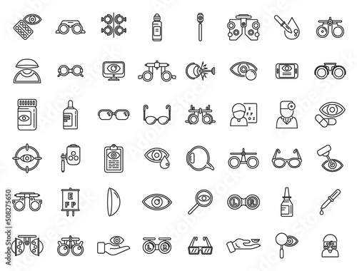 Optometry icons set outline vector. Medical eye